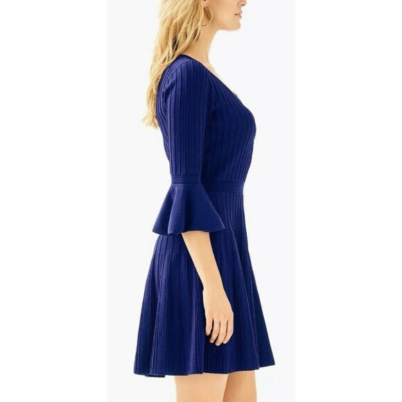 Lilly Pulitzer Brandi High Tide Dress S Small Blue Stretch 3/4 Sleeve $198 - Picture 6 of 16